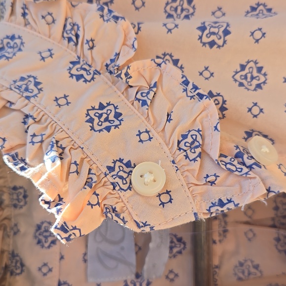 J. Crew Classic Pink and Blue Medallion Ruffled Shirt - Picture 4 of 10